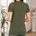 thumbnail image 2 of Morttic Women's Solid Color Ruched Front Short Sleeve Round Neck Lace Hollowed-Out Patchwork, Summer Casual T-Shirt Army Green，XXL, 2 of 3