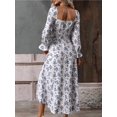 thumbnail image 3 of Robe Rétro Imprimée pour Femmes Boho Élégante à Lacets Fendue sur le Côté Robes Décontractées Aguichant Col Carré Manches Longues Robe de Plage Fête, 3 of 7