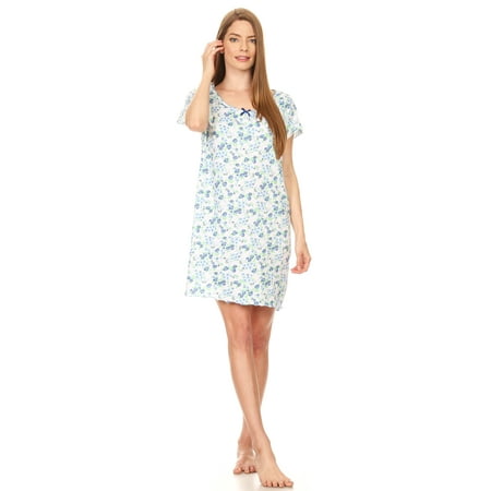 Cotton Nightshirt 913 Womens Nightgown Sleepwear Cotton Pajamas - Woman Sleeveless Sleep Dress Nightshirt Blue 2X ()