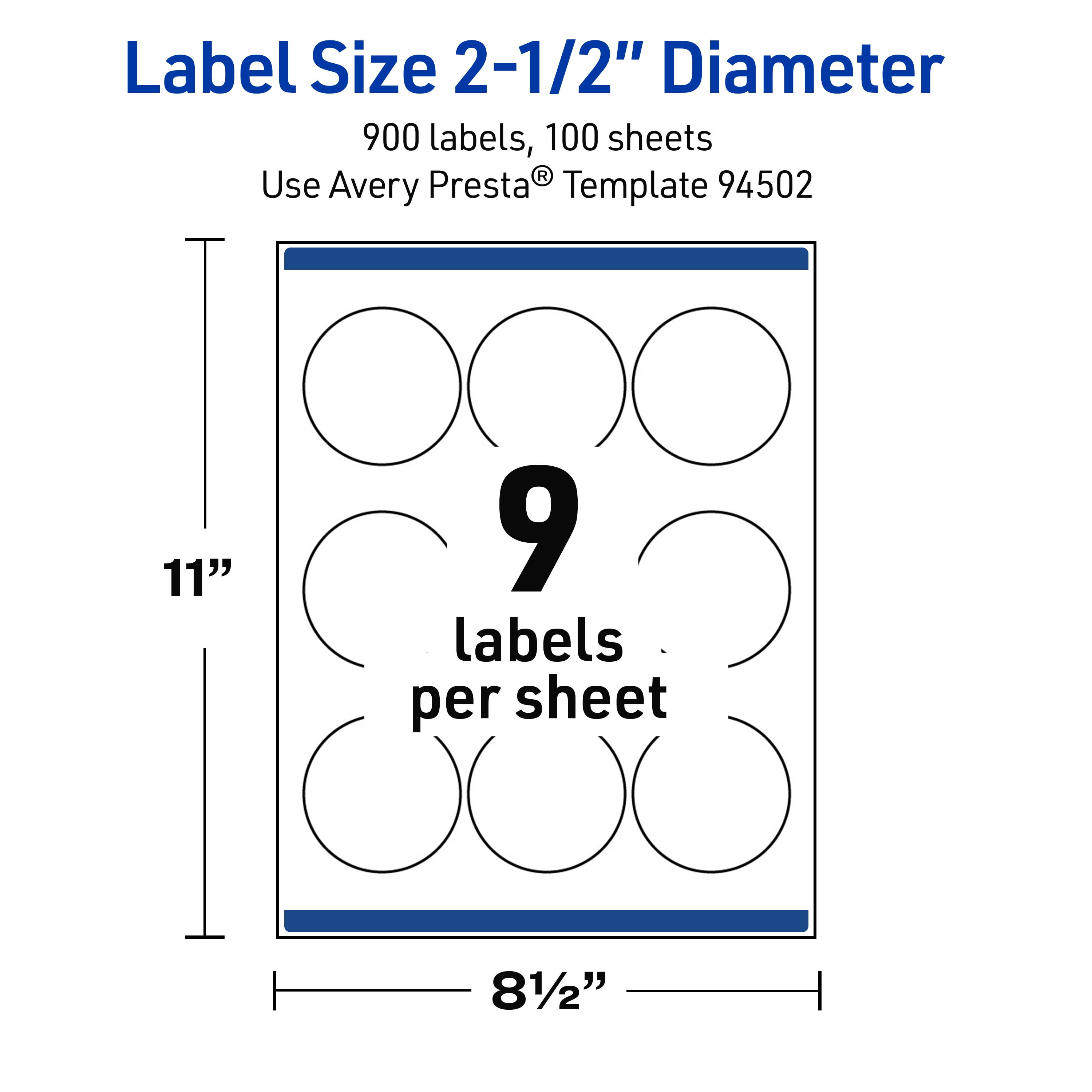 Avery Waterproof Round Labels, 2.5" Diameter, 900 Total