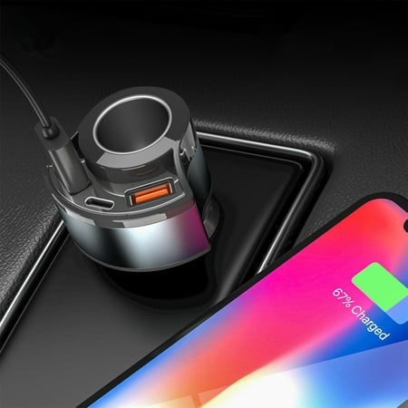 12V Cigarette Lighter Splitter PD Fast Car Charger Multi Port Super Quick Charging Adapter 8 Safety Protection Overheat Short Circuit Resistant Universal Auto Truck GPS Dashcam Phone Accessory