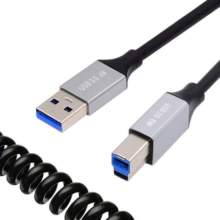 Xiwai USB 3.0 Type-A Male to USB3.0 Type-B Male Stretch Coiled Cable 100cm Extension 5Gbps for Disk Printer Camera Data