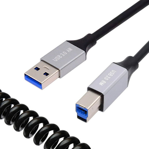Xiwai USB 3.0 Type-A Male to USB3.0 Type-B Male Stretch Coiled Cable 100cm Extension 5Gbps for Disk Printer Camera Data