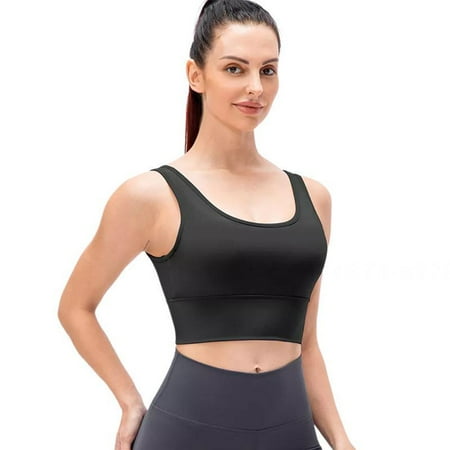 

SUANMAY Sexy Women s Double-sided Brocade Nude Yoga Bra Fashion Shockproof Gathering Sports Underwear Running Fitness Sports Vest Black S