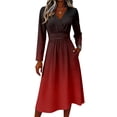 thumbnail image 4 of Long Sleeve Midi Dresses for Women V Neck Vintage Long Sleeve Work Casual Dress Elegant Formal Wrap Dress, 4 of 6