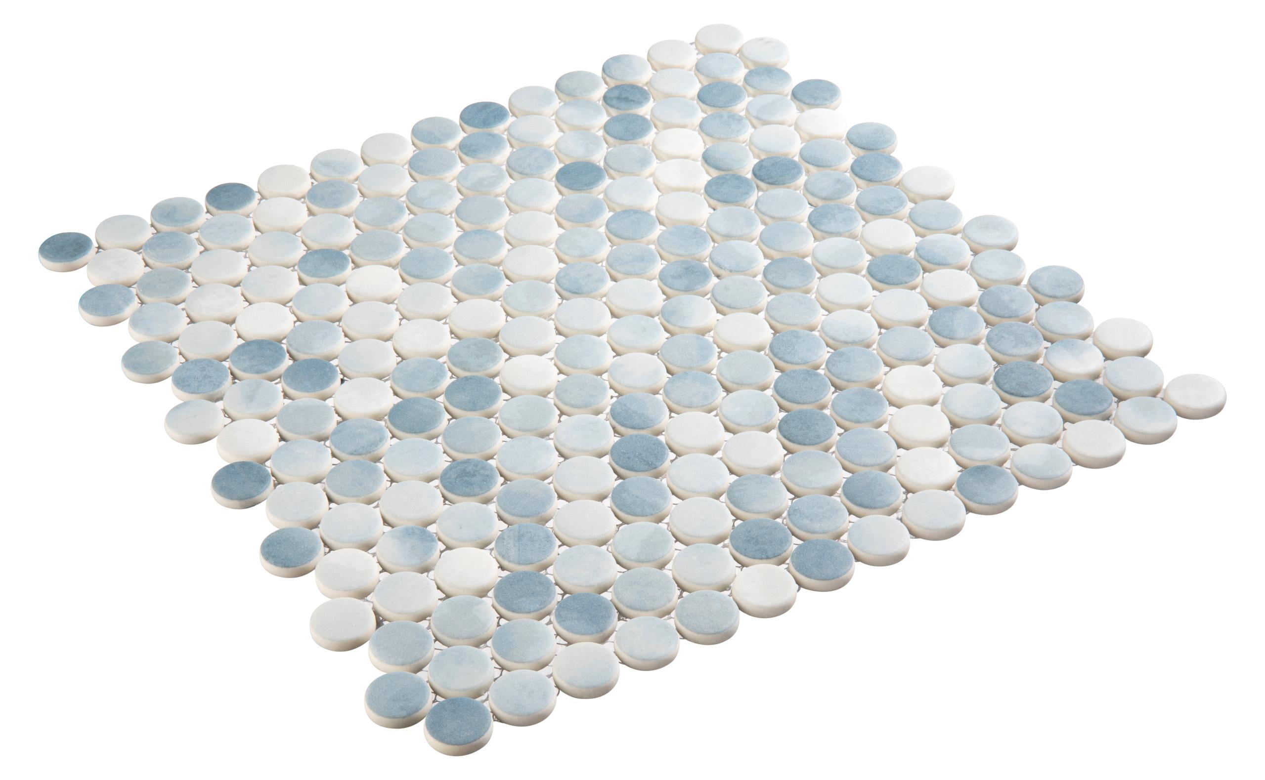 Pixie Wave Blue 3/4-in Penny Round Fabric Look Matte Glass Mosaic Wall and Floor Tile