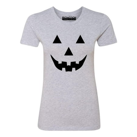P&B Jack O Lantern Pumpkin Face Funny Halloween Women's T-shirt, S, H. Grey