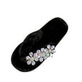 thumbnail image 2 of Viluyesy Womens Fuzzy Flip-Flops, Open Toe Cozy Soft Sole Floral Rhinestone Home Outdoor Slip-on Shoes Black, 2 of 9