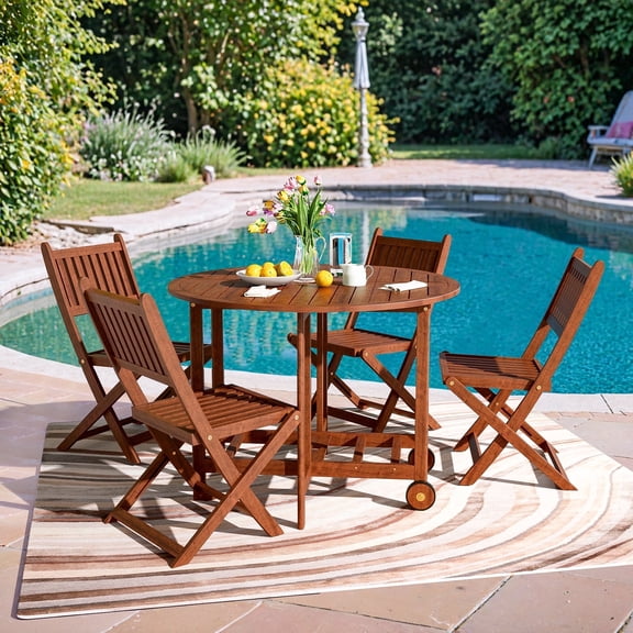 Homall 5 Piece Wood Foldable Dining Table with Chair Brown