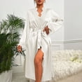 thumbnail image 2 of Arlun Women's Satin Robes Long Sleeve Open Front Floral Lace Trim Belted Bride Wedding Party Bathrobes Lightweight Breathable Soft Comfy Valentine's Day Sleepwear Robe White XL, 2 of 4
