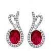Platinum-Plated Sterling Silver Floral Lace-Cut Ruby Corundum Pave CZ Earrings