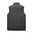 thumbnail image 3 of Men's Solid Color Casual Down & Cotton-padded Vest - Stand-up Collar Embossed Sleeveless Jacket, Gray, Size XXXL, 3 of 4