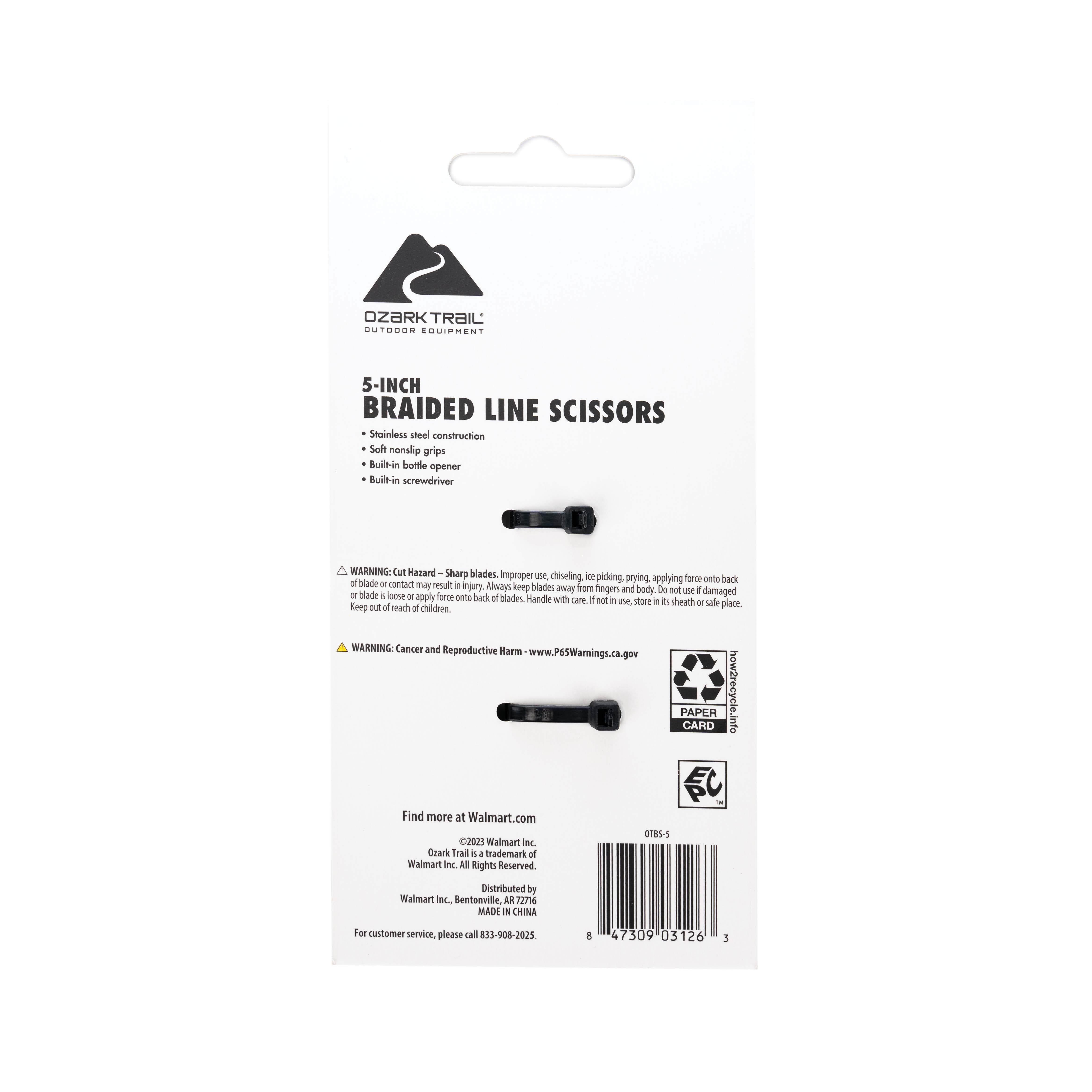 (3 pack) Ozark Trail Braided Fishing Line Scissors with Sharp Blades for Braid, Fluorocarbon, and Mono