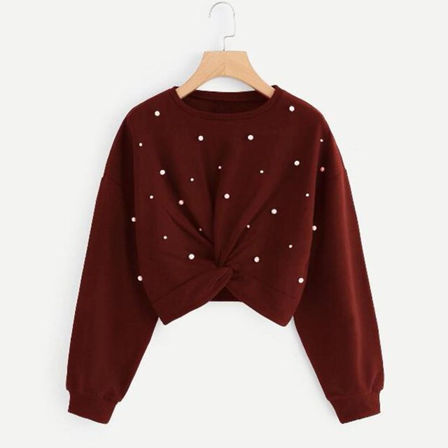 Mujer Color Sólido Con Cuentas Short Kinky Jumper Sweatershirt Invierno Tallas Grandes Tops Likrtyny Mujer