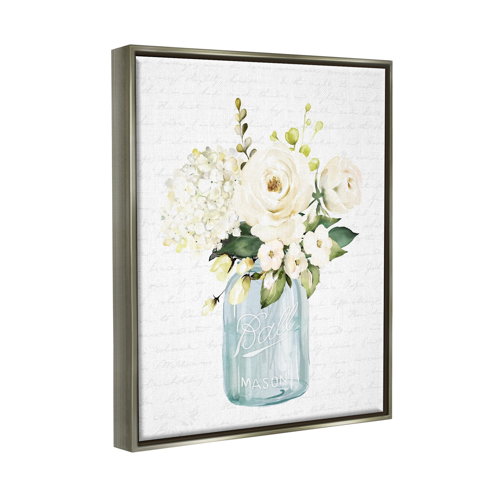 Stupell Industries Classic White Flower Bouquet Vintage Text Script Graphic Art Luster Gray Floating Framed Canvas Print Wall Art, Design by Lettered and Lined