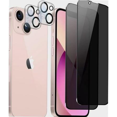 [2 Pack] Privacy Screen Protector for iPhone13   [2 Pack] Camera Lens Protector Anti-Spy,Double Protection Tempered Glass Film,Easy Installation Frame (iPhone 13)