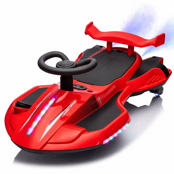 KEEPSUN 12V Electric Wiggle Car for Kids, 2 in 1 Swing Ride on Toy, Drift Car with Spray, Flashing 360° Swivel Wheels, Music, Bluetooth, Anti-Rollover, Gift for Boys Girls Ages 3-8 - Red