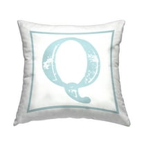 Stupell Industries Antique Blue Letter Q Square Decorative Printed Throw Pillow, 18 x 18