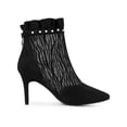 thumbnail image 3 of BLISSFUL STEP Women's Ankle Boots Mesh Stiletto High Heels Ruffle Faux Suede Zebra Pattern Booties Black 6.5, 3 of 7