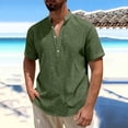 thumbnail image 3 of Agkizg Short Sleeve Mandarin Collar Shirt Solid Color Half Button Placket Casual Summer Top (Men's or Men's Big & Tall), 3 of 5