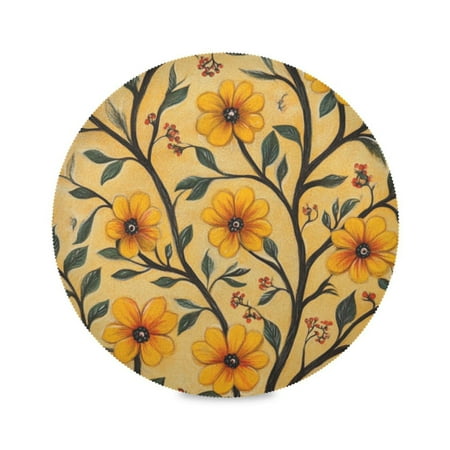 

Round Plate Mat 15.4x15.4 Inchesx6 Placemat Table Mat Kitchen Mat Coffee Mat Fabric Thick Strong Wear-Resistant Heat Resistance Lovely Yellow Pretty Flowers