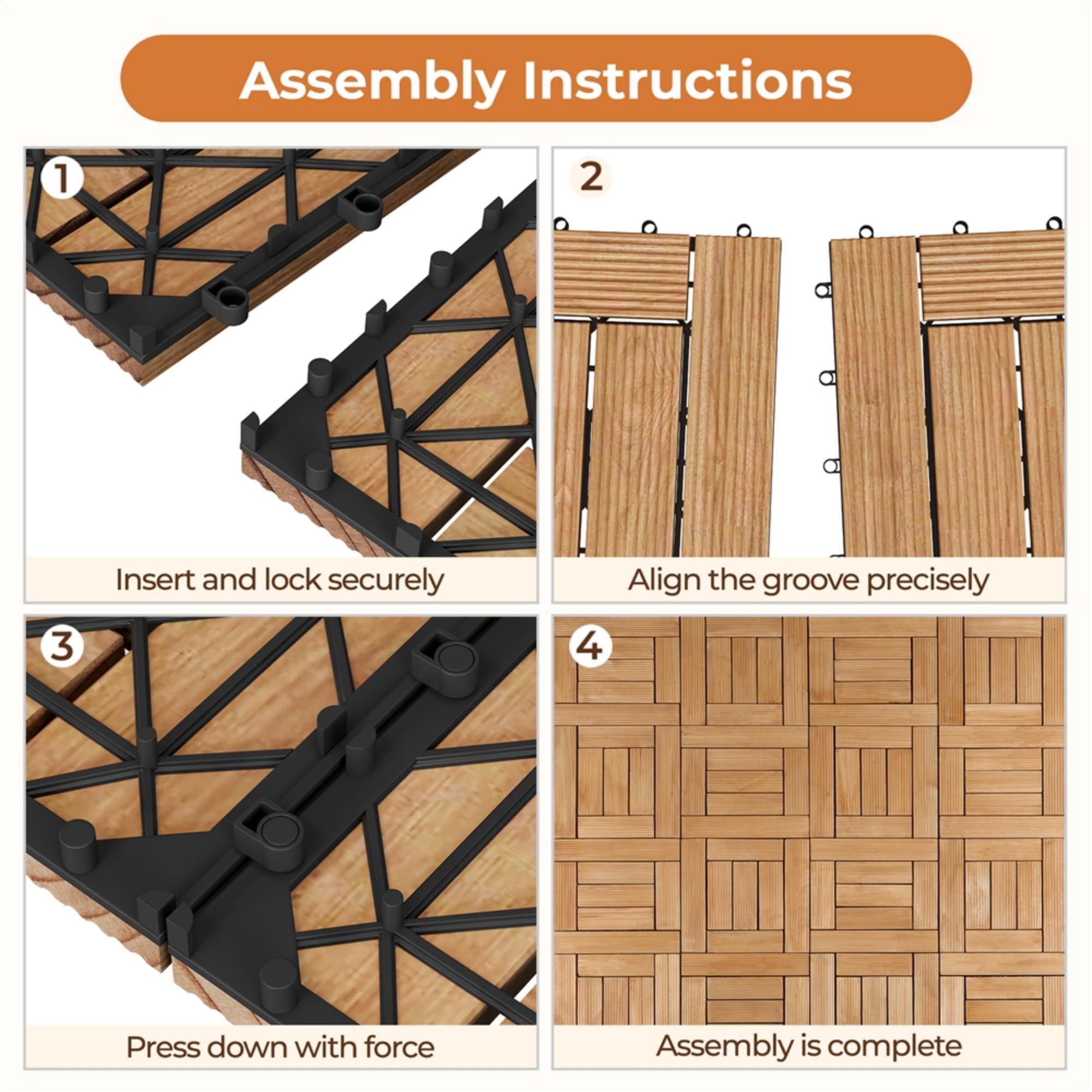 Renwick 27 Pieces Acacia Wood Interlocking Deck Tiles for Outdoor & Indoor, Natural Wood