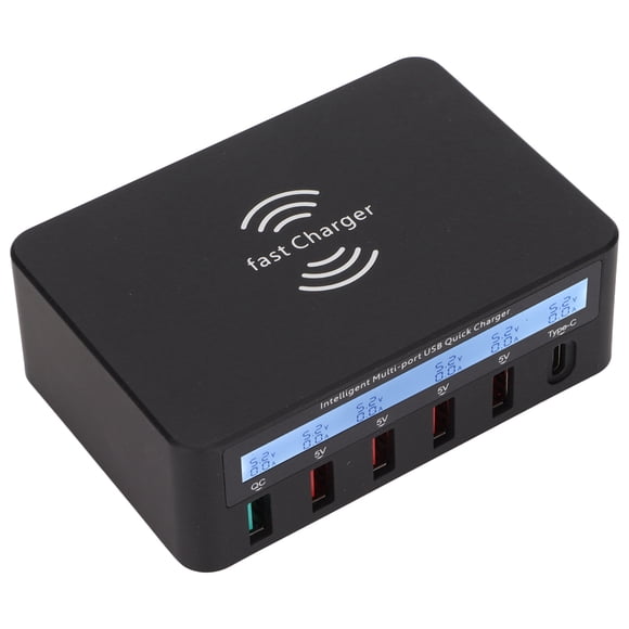 Bloque De Cargador USB C De 40 W, Concentrador De Estación De Carga Rápida De 6 Puertos Con 4 USB 1QC3.0 1 Tipo C Y Posición De Carga Inalámbrica