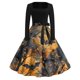 thumbnail image 1 of Vestido vintage de Halloween para mujer, manga larga, top negro con estampado de calabaza, falda con vuelo, disfraz de fiesta retro, 1 of 3