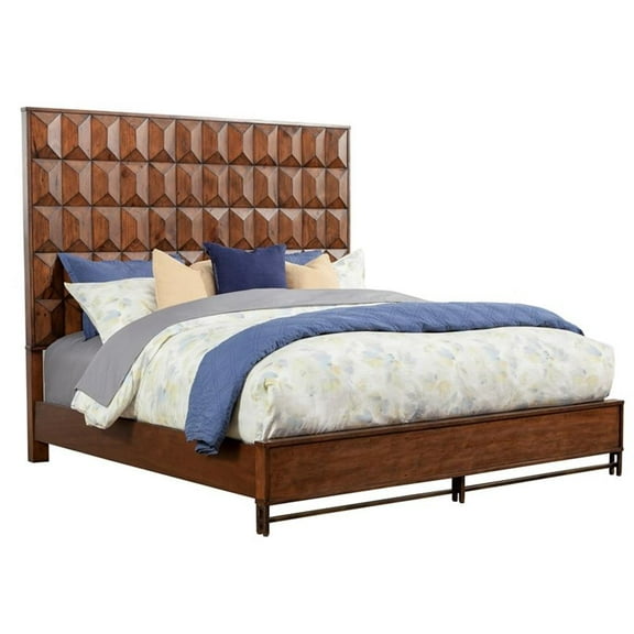 Pemberly Row Contemporary Queen Wood Panel Bed in Antique Brown