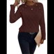 thumbnail image 3 of Suéteres de Invierno para Mujer, Suéter de Punto Moderno con Detalle de Botones y Mangas Raglán, Suéter de Moda. Café M, 3 of 8