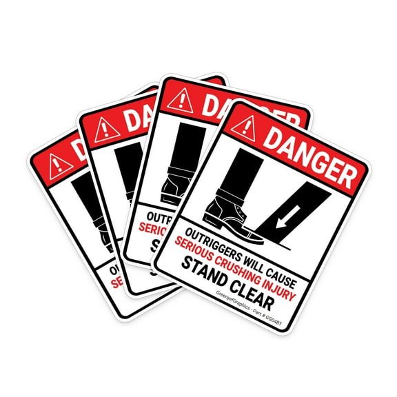 (4 Pack) Outrigger Crush Hazard Sticker (Size: 4" x 5") | Stabilizer Crush Sticker | Warning Decal | Safety OSHA Laminated Decal for Bucket Truck, Crane Truck, Boom Truck
