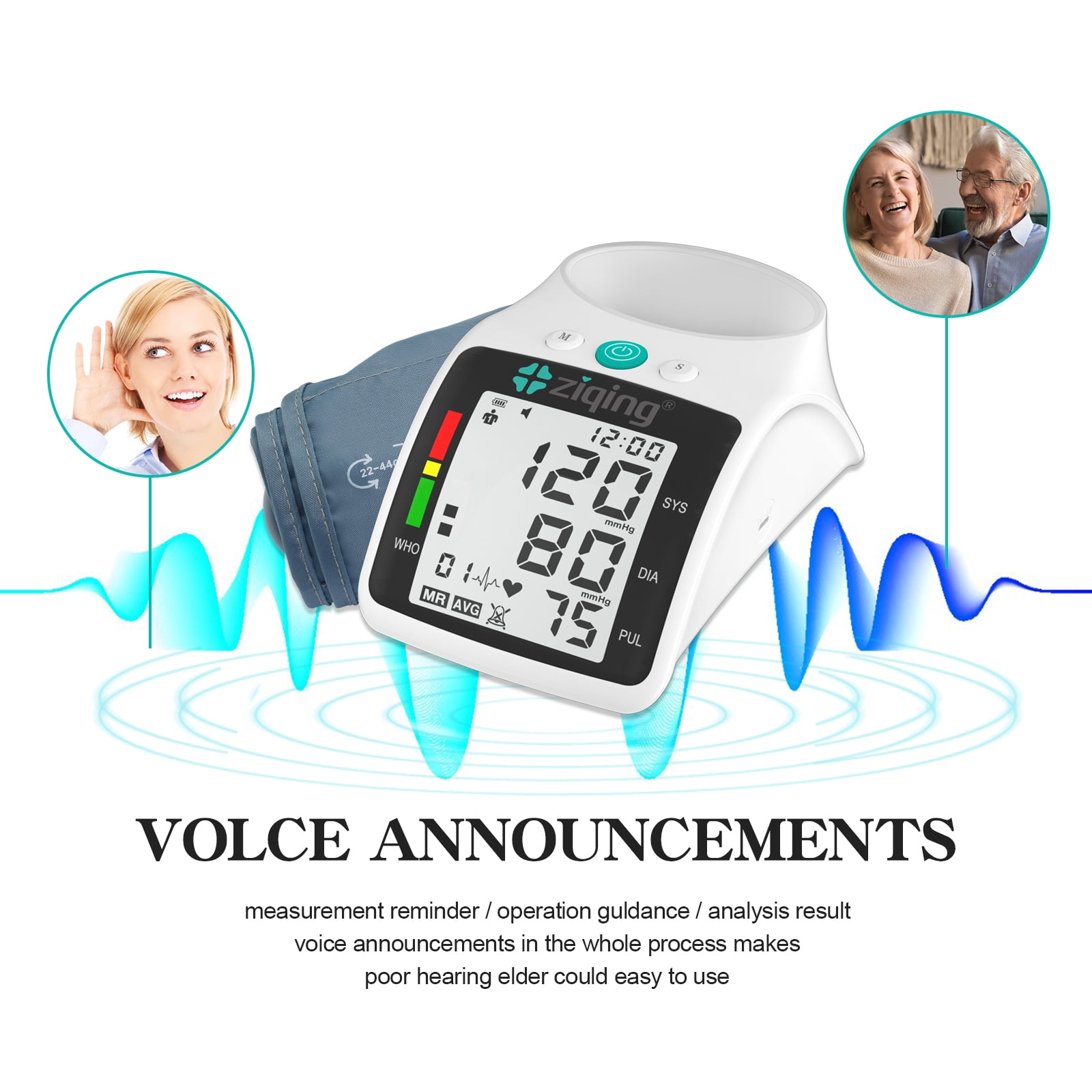 ZIQING Automatic Digital Upper Arm Blood Pressure Monitor with Large LED Display & Adjustable Extra Large Cuff