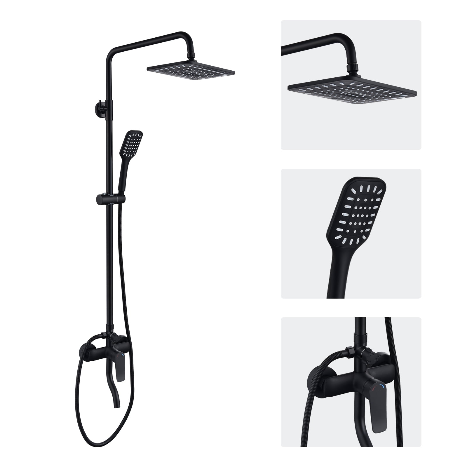 Dawot Shower Faucet Set 10" Square Shower Head 3 Function Rainfall