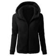 thumbnail image 2 of Juebong Winter Coats for Women Fuzzy Fleece Zip Up Jacket Solid Color Slim Fit Warm Hooded Outerwear Long Sleeve Plush Fuffly Coat Black,XXL, 2 of 6