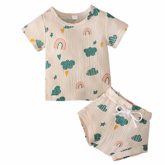 JAJAHO Boys Summer 2 Piece Outfits Toddlers Short Sleeve T Shirt And Drawstring Shorts Matching Clothing Set 0-4Y Comfy Outfit