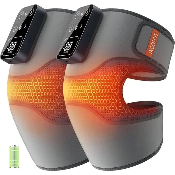IKEEPFIT Cordless Knee Massager with Heat Vibration for Pain Relief, MAXwarm 4.0[2026 Upgraded] - Electric Heated Knee Brace with 5 Heat Levels and 3 Massage Mode, Gifts for Men Women (Grey, Pair)