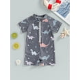 thumbnail image 2 of EYIIYE Baby Boy's Rash Guard Swimwear 0-3Y Toddler One-piece Swimsuit Short Sleeve Jumpsuit Dinosaur Round Neck Rompers Half Zip Up Bathing Suit Infant Cute Casual Summer Beachwear, 2 of 7