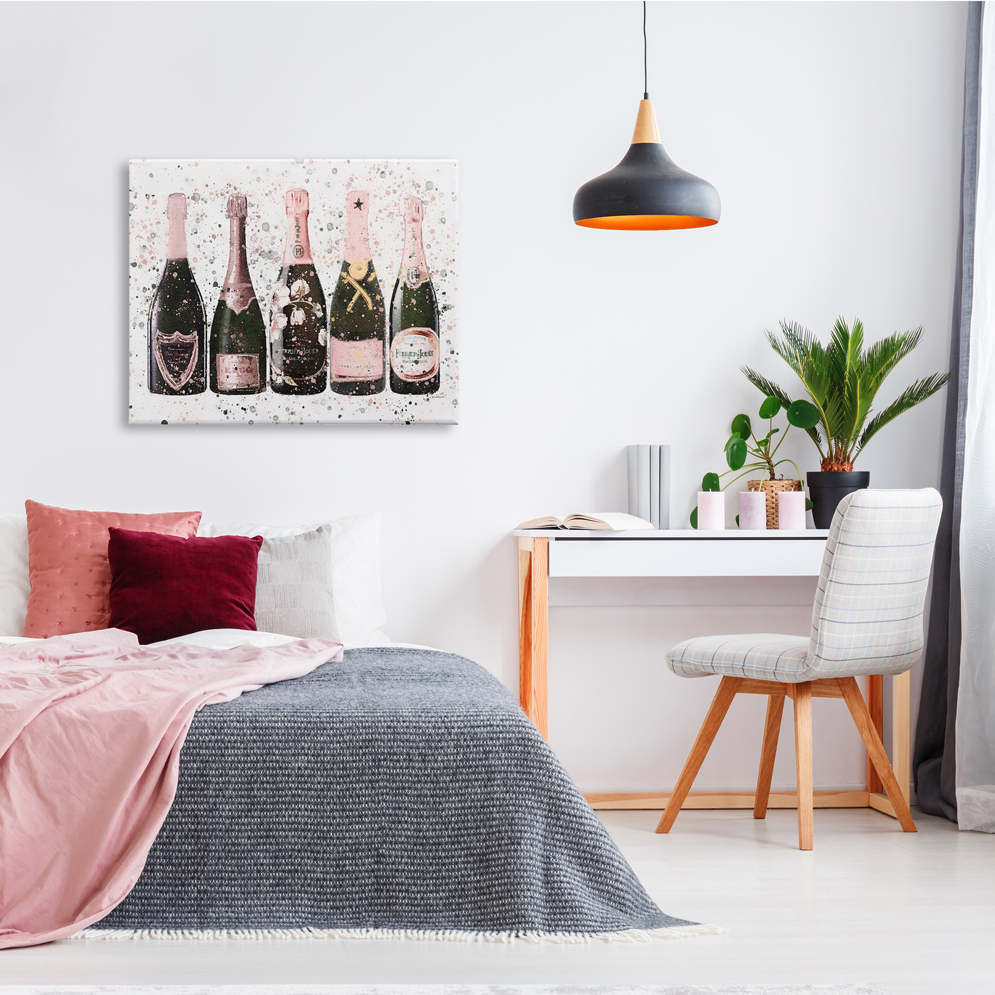 Stupell Industries Chic Pink Rose Bottles Modern Fashion Splash Food & Beverage Painting Gallery Wrapped Canvas Print Wall Art, 30 x 40