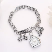 Opvise Bracelet Wrist Watch Rhinestone Flower Heart Love Style Stainless Steel Stylish Quartz Bracelet Watch for Daily Life