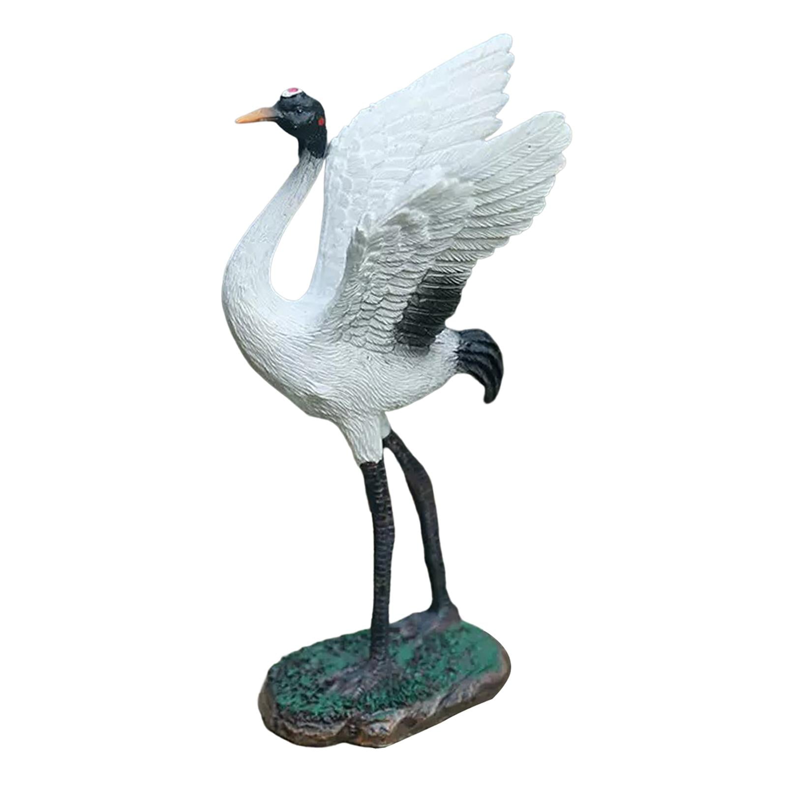 Outdoor Garden Statue Miniature Sculptures Crane Novelty Free Standing Bird Statues Decoy for Tabletop Lawn Home Swimming Pool Decoration 18cm