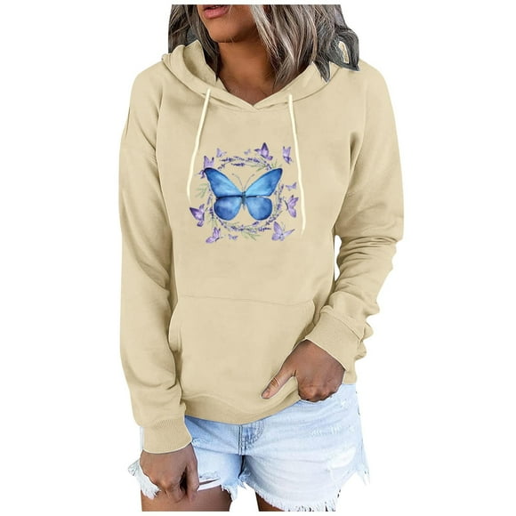 Rbaofujie Womens Hoodie Women's Fashion Casual Printed Sleeve Blouse Pocket Pullover Tops Hoodies Beige Halloween Sweater