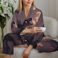 thumbnail image 6 of Pajama Sets for Women 2 Pcs, Dinosaur Moonlit Forest Button Down Long Sleeve Sleepwear Lounge PJ Sets, 6 of 6