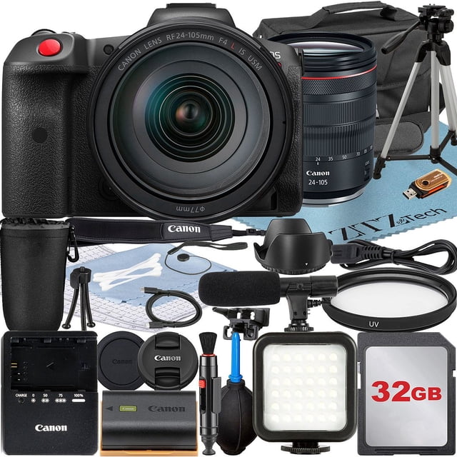 Canon EOS R5 C Mirrorless Cinema Camera with RF 24-105mm Lens + 32GB Memory Card + Case + LED Flash + ZeeTech Accessory Bundle
