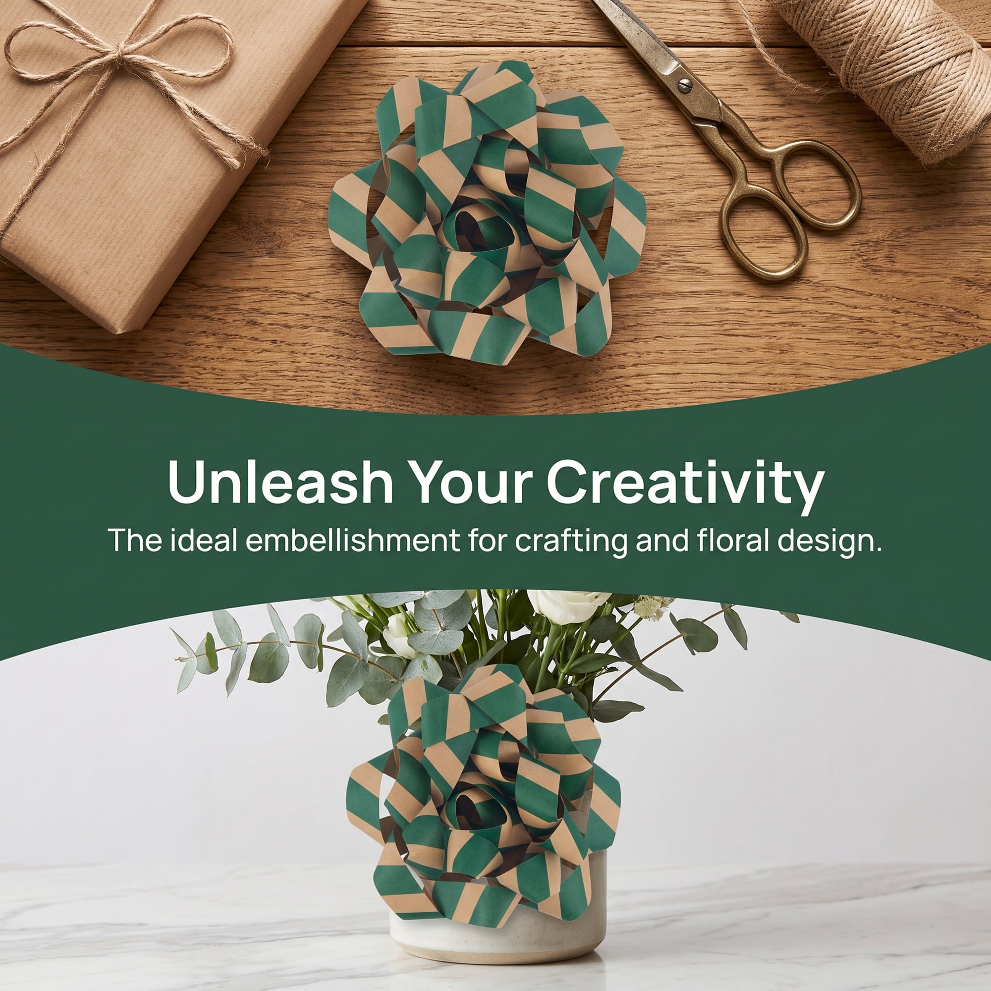 Unique Bargains Striped and Star Patterned Gift Wrapping Bow for All Occasions Green