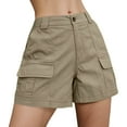 thumbnail image 4 of Mohiass Women's Bermuda Cargo Shorts Above The Knee Length Elastic Waist Summer Casual Trendy Solid Shorts with 6 Pockets Light Brown XL, 4 of 5