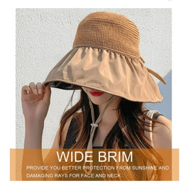 Women's Wide Brim Sun Hat Summer UV Protective Hat Packable, Great for Beach,  Fishing, Safari, Garden, Pool, Hiking (Black) S048 