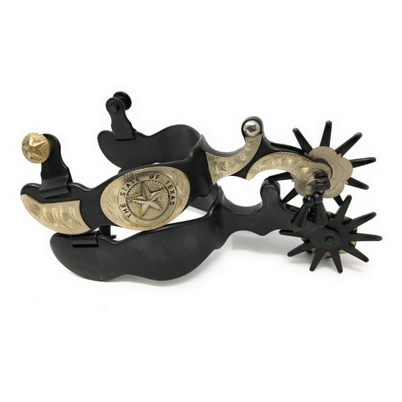 AJ Tack Men's Black Engraved Texas State Seal Spurs