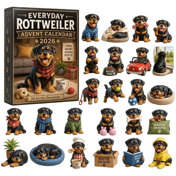 CQHVKQ Christmas Advent Calendar 2026, 24 Days Christmas Countdown Calendar of Puppy Surprise, Daily Themed 2D Acrylic Rottweiler Ornaments Advent Calendar for Dog Lover Gifts, Xmas Tree Decor