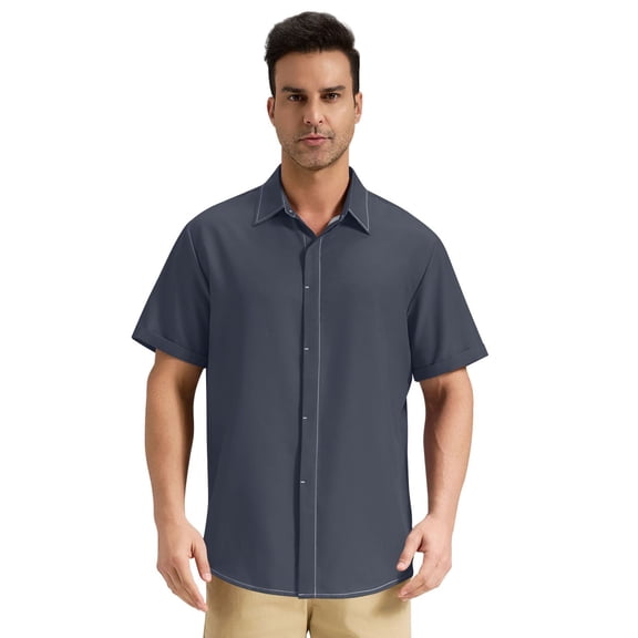 Dailycode Men's Casual Button Down Shirts Short Sleeve Summer Hawaiian Beach Shirt, Midnight Navy