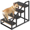 thumbnail image 1 of Escalera YATINEY para mascotas, 4 peldaños para perros pequeños, 52 cm de altura, color marrón rústico, 1 of 9